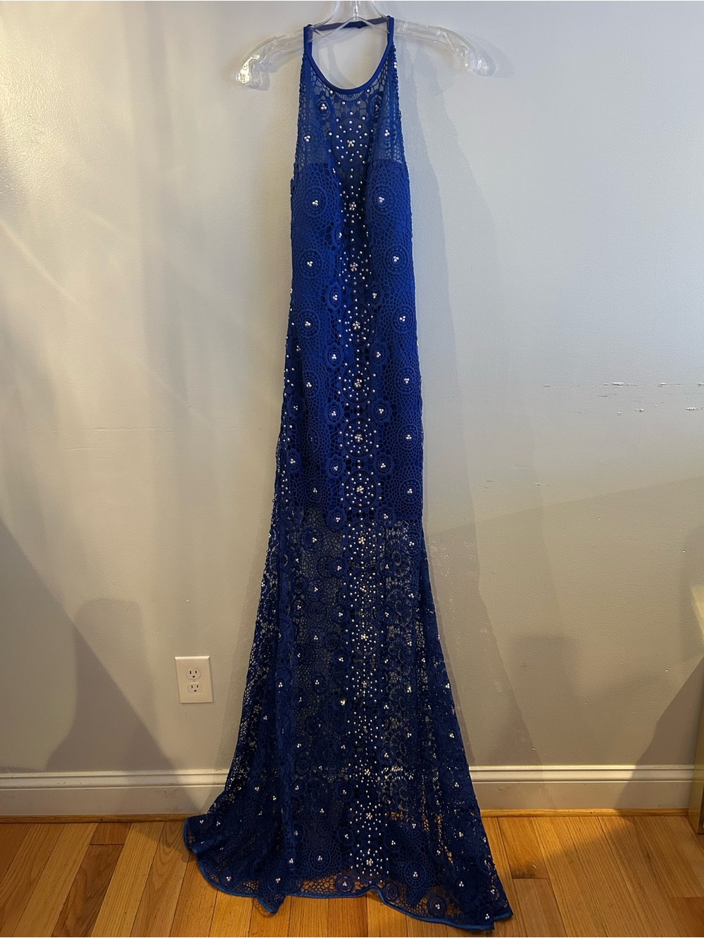 Jovani Halter Royal Blue Crystal embellishment sexy back prom formal